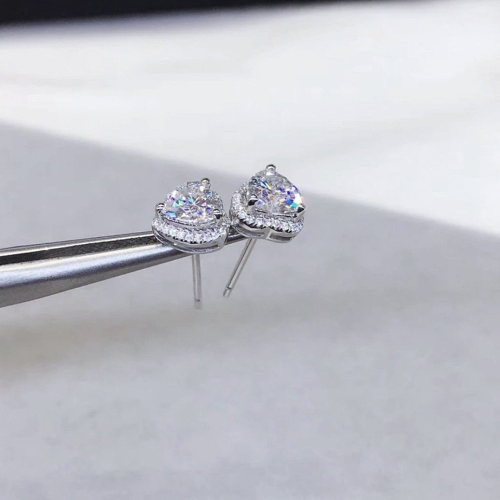Heart Stud Earrings S925 Sterling Silver CZ - Picture 4 of 7